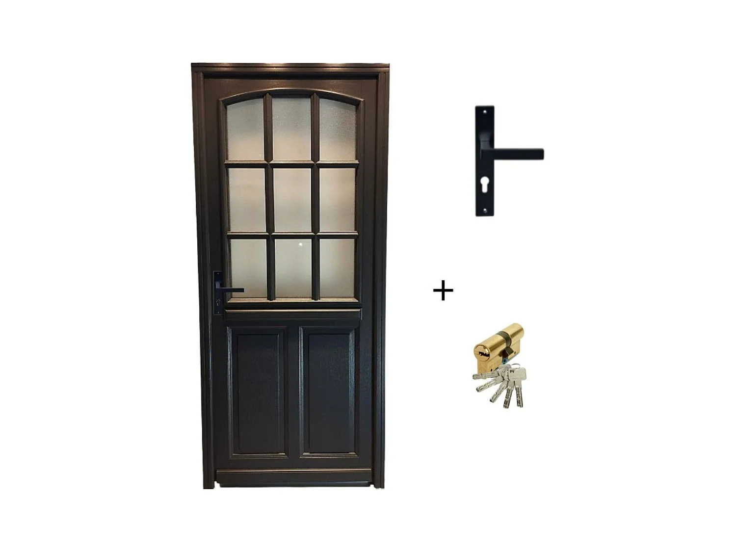 Porte d'entree Bois vitree, Alicia, gris RAL7016, H,215xl,90 p, droit Cote Tableau + Poignee Et Barillet( ref 010723NO)