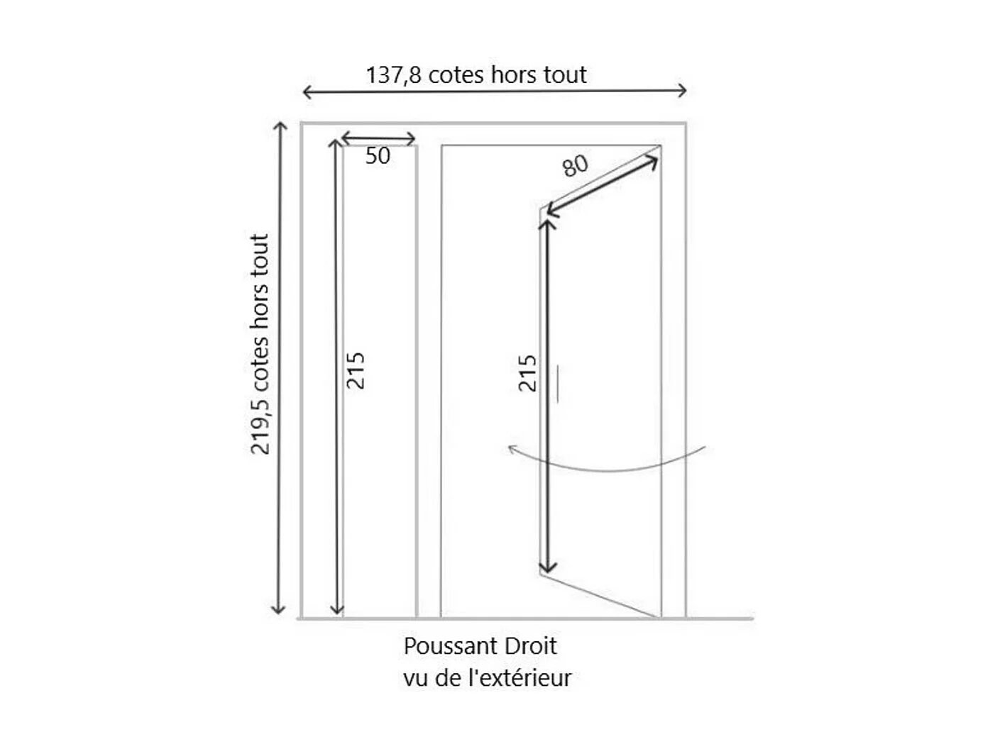 Porte d'entree Bois Tiercee vitree Vauban H215 x L130 p, droit Cotes Tableau