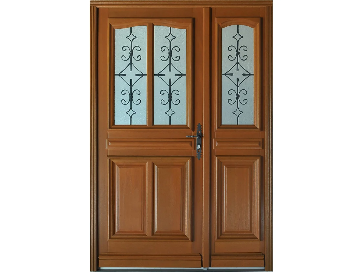Porte D'entrée Bois Tiercée Vitrée Vauban H.215xl.130 Côtes Tableau P. Gauche Gd Menuiseries