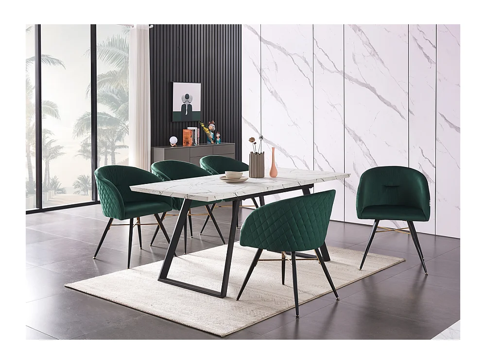 VITTORIO - Lot de 6 Fauteuils Chaises de Salle à Manger en Velours - Pieds Noirs et Dorés en Acier Inoxydable - Vert