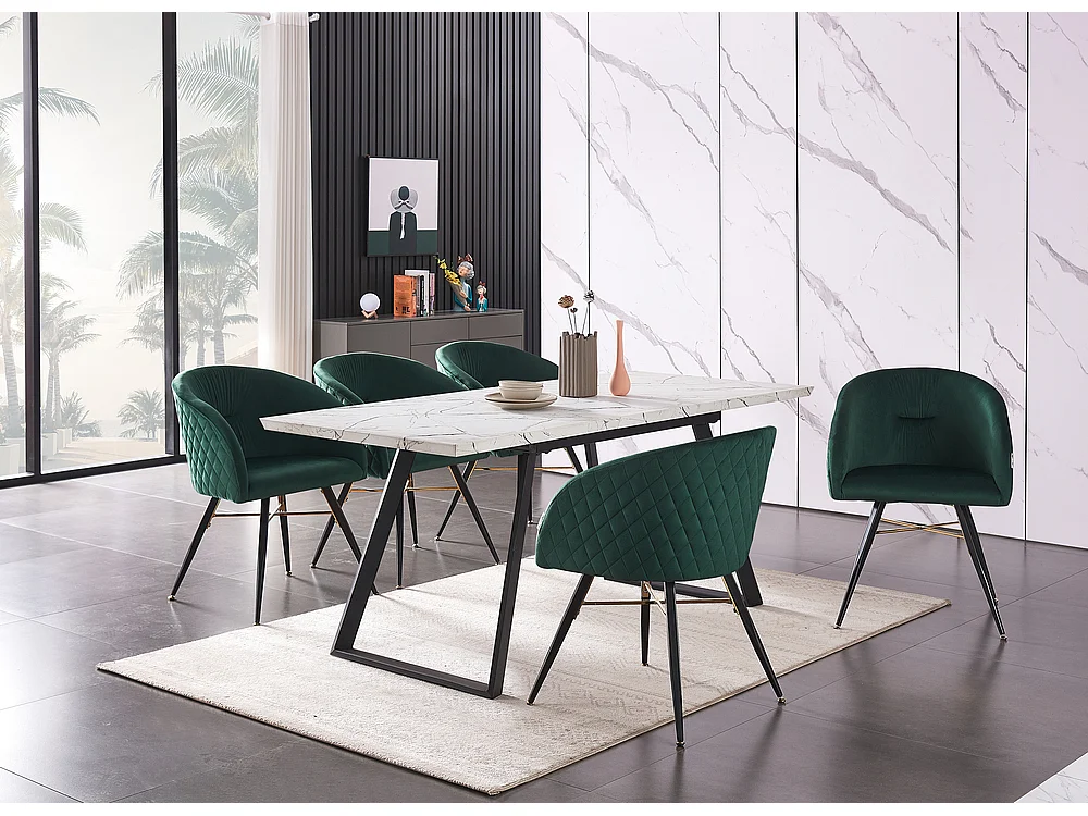 VITTORIO - Lot de 6 Fauteuils Chaises de Salle à Manger en Velours - Pieds Noirs et Dorés en Acier Inoxydable - Vert