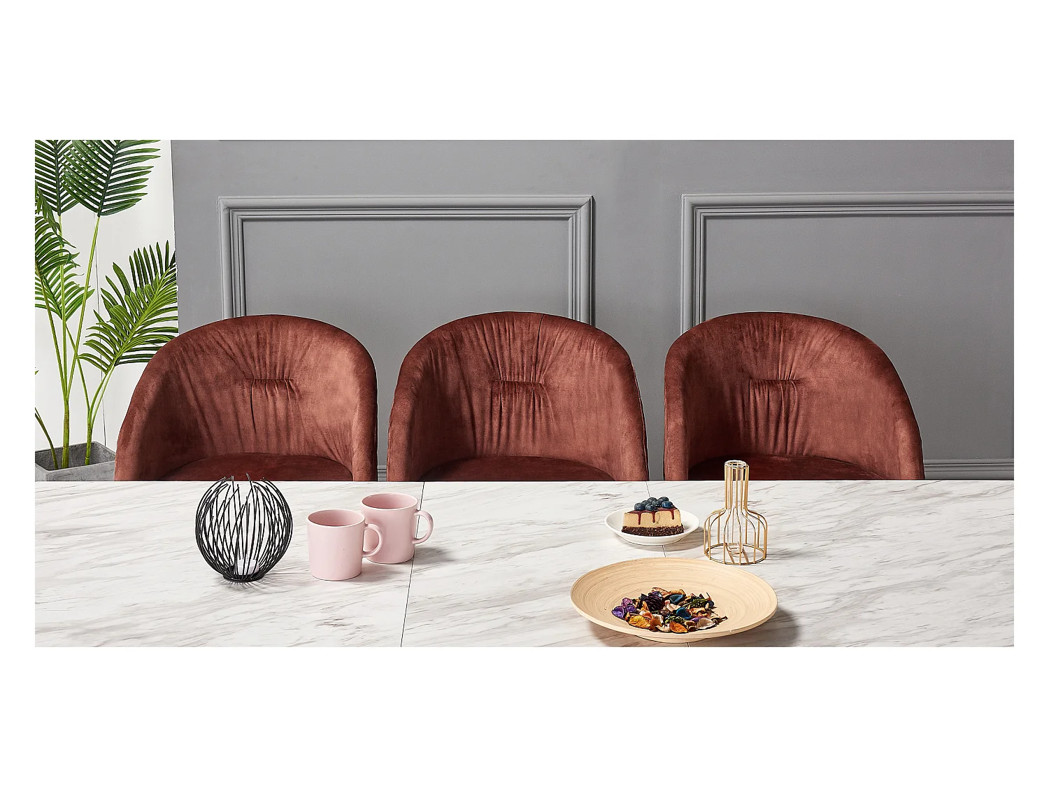 VITTORIO - Lot de 4 Fauteuils Chaises de Salle à Manger en Velours - Pieds Noirs et Dorés en Acier Inoxydable - Terracotta