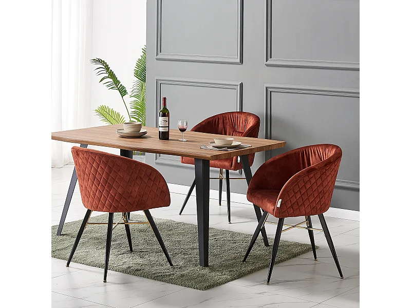 VITTORIO - Lot de 4 Fauteuils Chaises de Salle à Manger en Velours - Pieds Noirs et Dorés en Acier Inoxydable - Terracotta