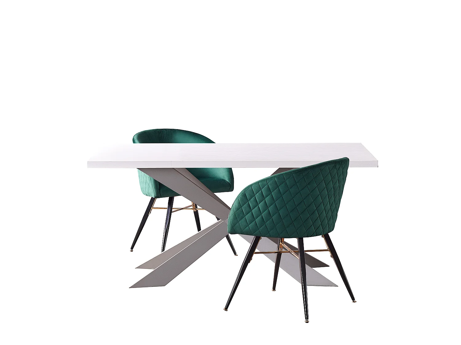 VITTORIO - Lot de 2 Fauteuils Chaises de Salle à Manger en Velours - Pieds Noirs et Dorés en Acier Inoxydable - Vert