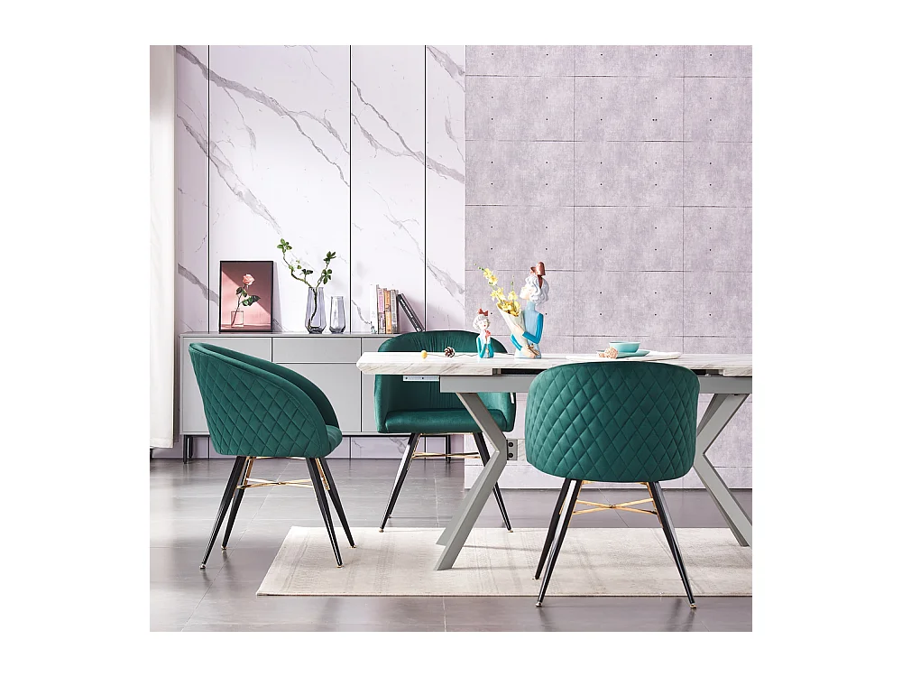 VITTORIO - Lot de 2 Fauteuils Chaises de Salle à Manger en Velours - Pieds Noirs et Dorés en Acier Inoxydable - Vert