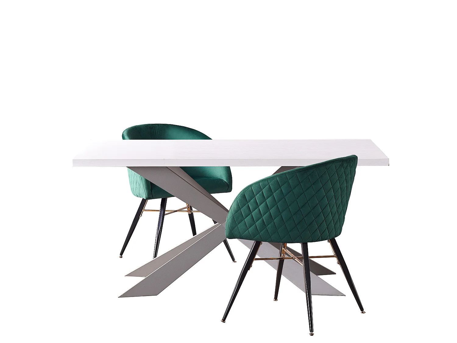 VITTORIO - Lot de 2 Fauteuils Chaises de Salle à Manger en Velours - Pieds Noirs et Dorés en Acier Inoxydable - Vert