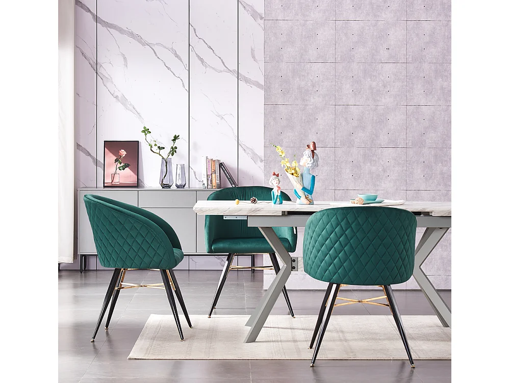 VITTORIO - Lot de 2 Fauteuils Chaises de Salle à Manger en Velours - Pieds Noirs et Dorés en Acier Inoxydable - Vert