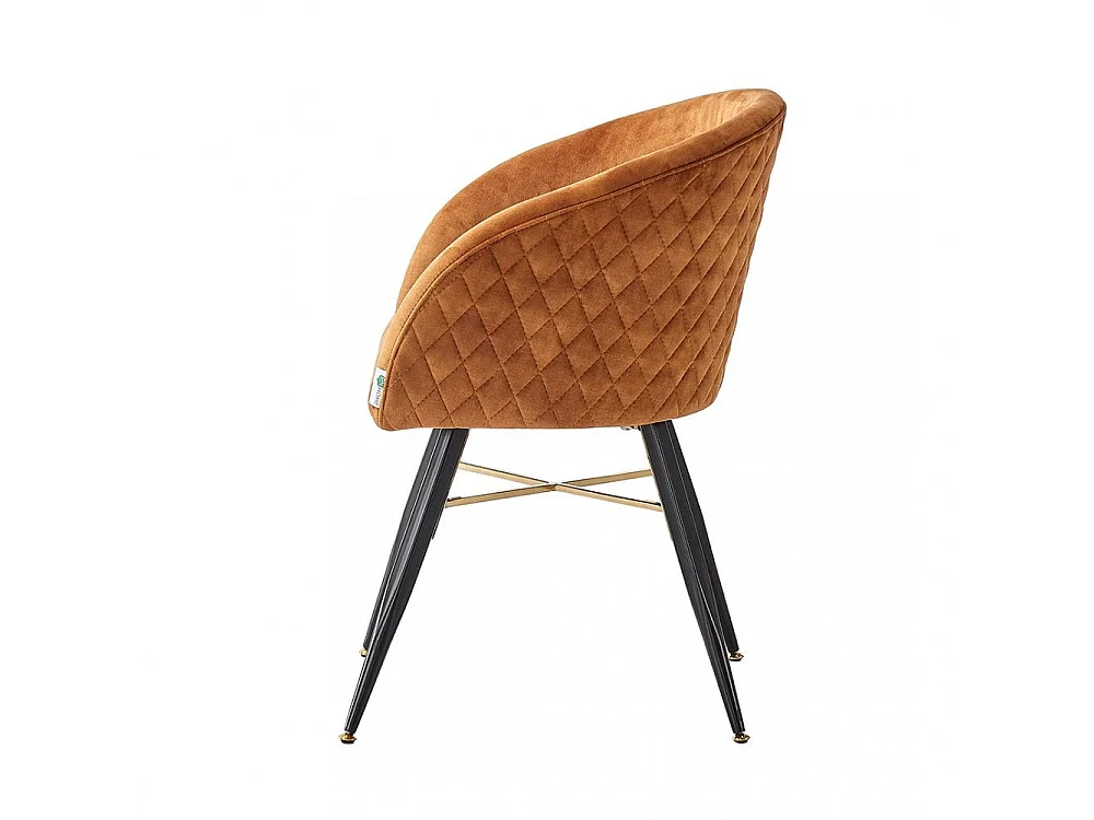 VITTORIO - Lot de 4 Fauteuils Chaises de Salle à Manger en Velours - Pieds Noirs et Dorés en Acier Inoxydable - Marron