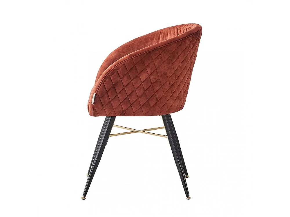 VITTORIO - Lot de 6 Fauteuils Chaises de Salle à Manger en Velours - Pieds Noirs et Dorés en Acier Inoxydable - Terracotta