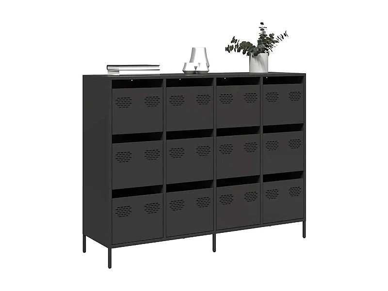 Credenza | Buffet | Armadio Nera 135x39x103,5 cm in Acciaio Laminato a Freddo