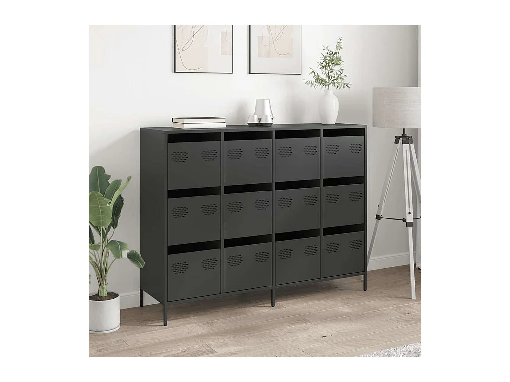 Buffet | Commode à tiroir | Meuble de rangement noir 135x39x103,5 cm acier laminé à froid