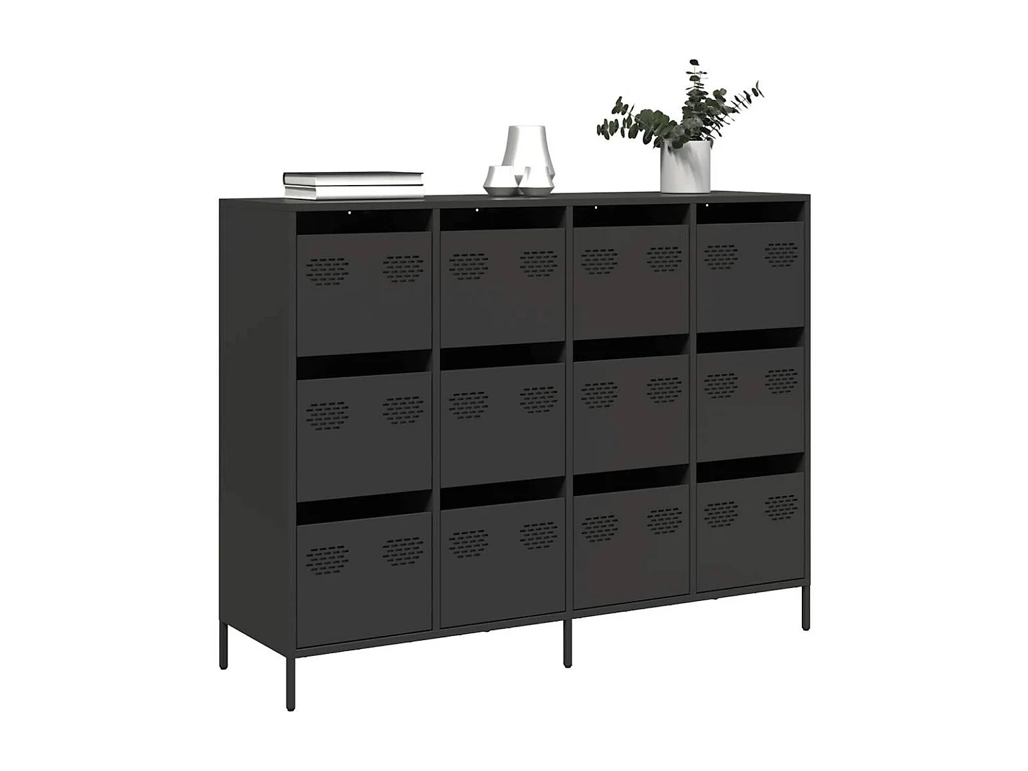 Credenza | Buffet | Armadio Nera 135x39x103,5 cm in Acciaio Laminato a Freddo