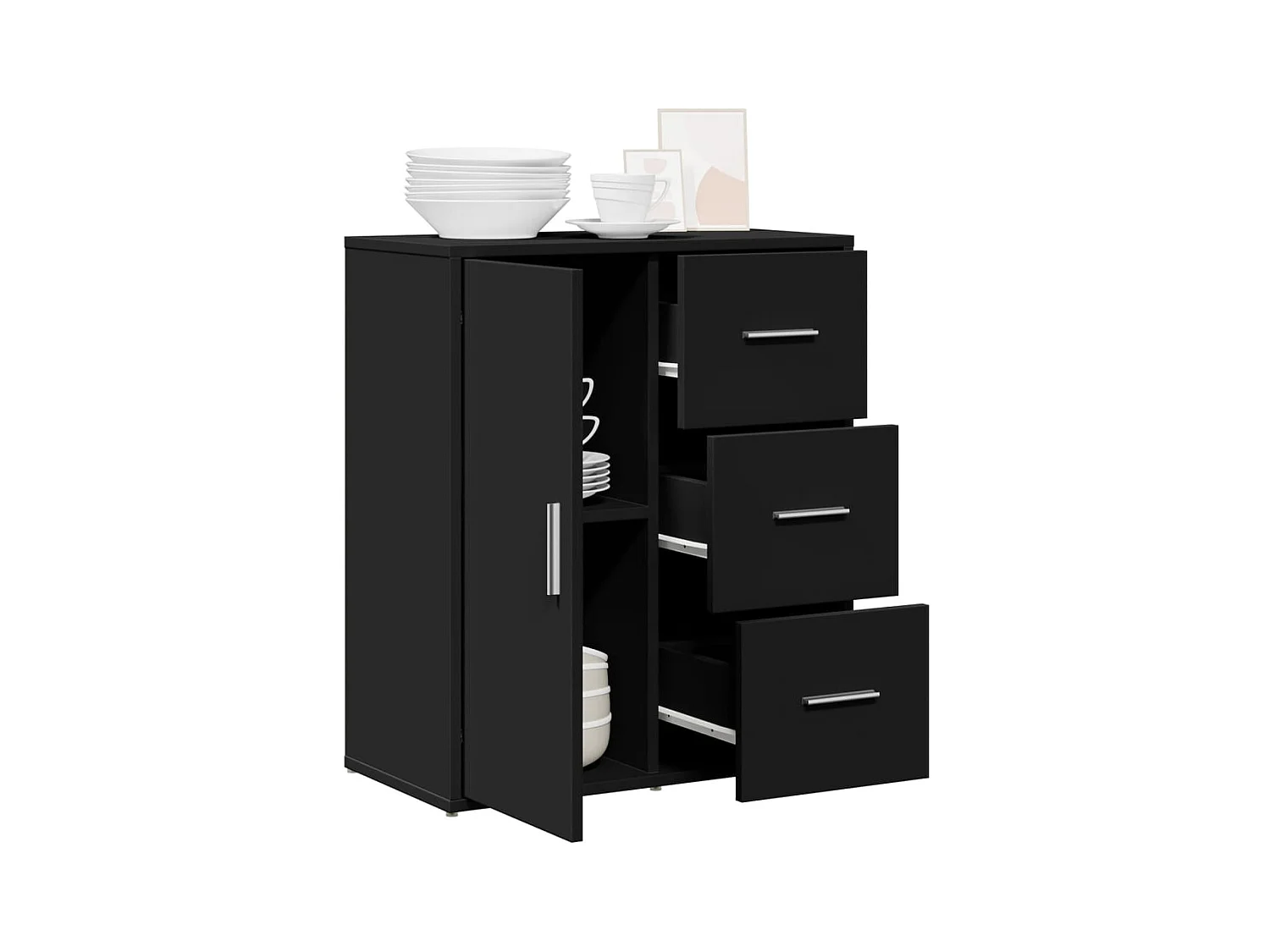 Credenza | Buffet | Armadio Nero 60x31x70 cm in Legno Multistrato