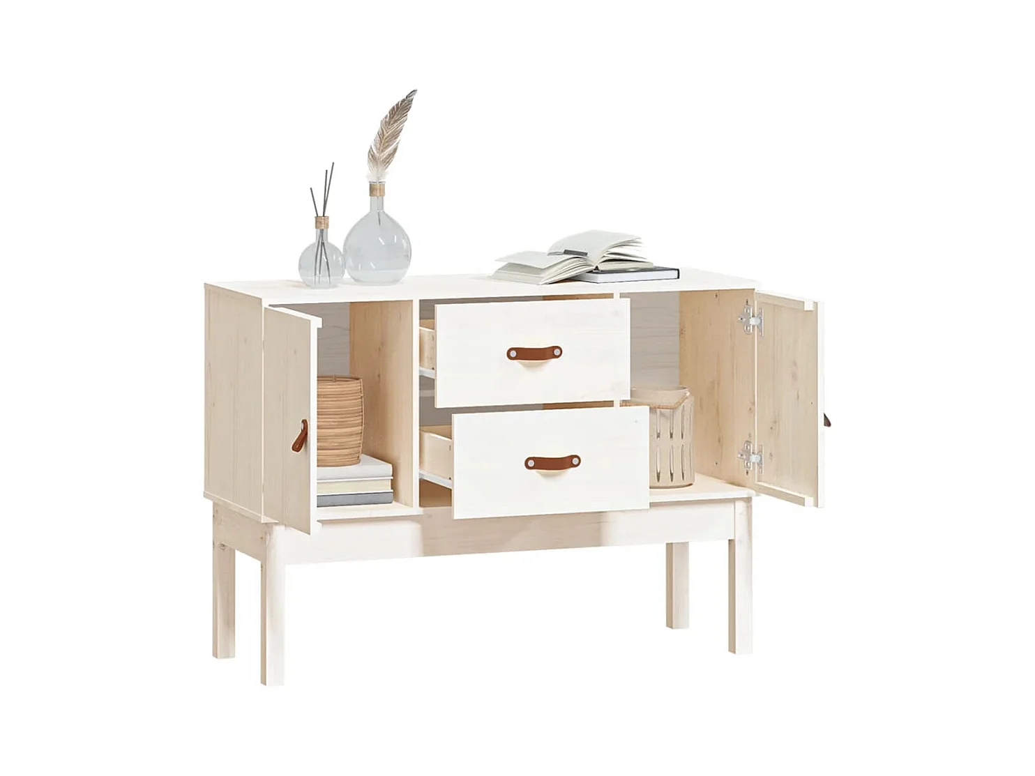 Credenza | Buffet | Armadio Bianca 110x40x78 cm in Legno Massello di Pino