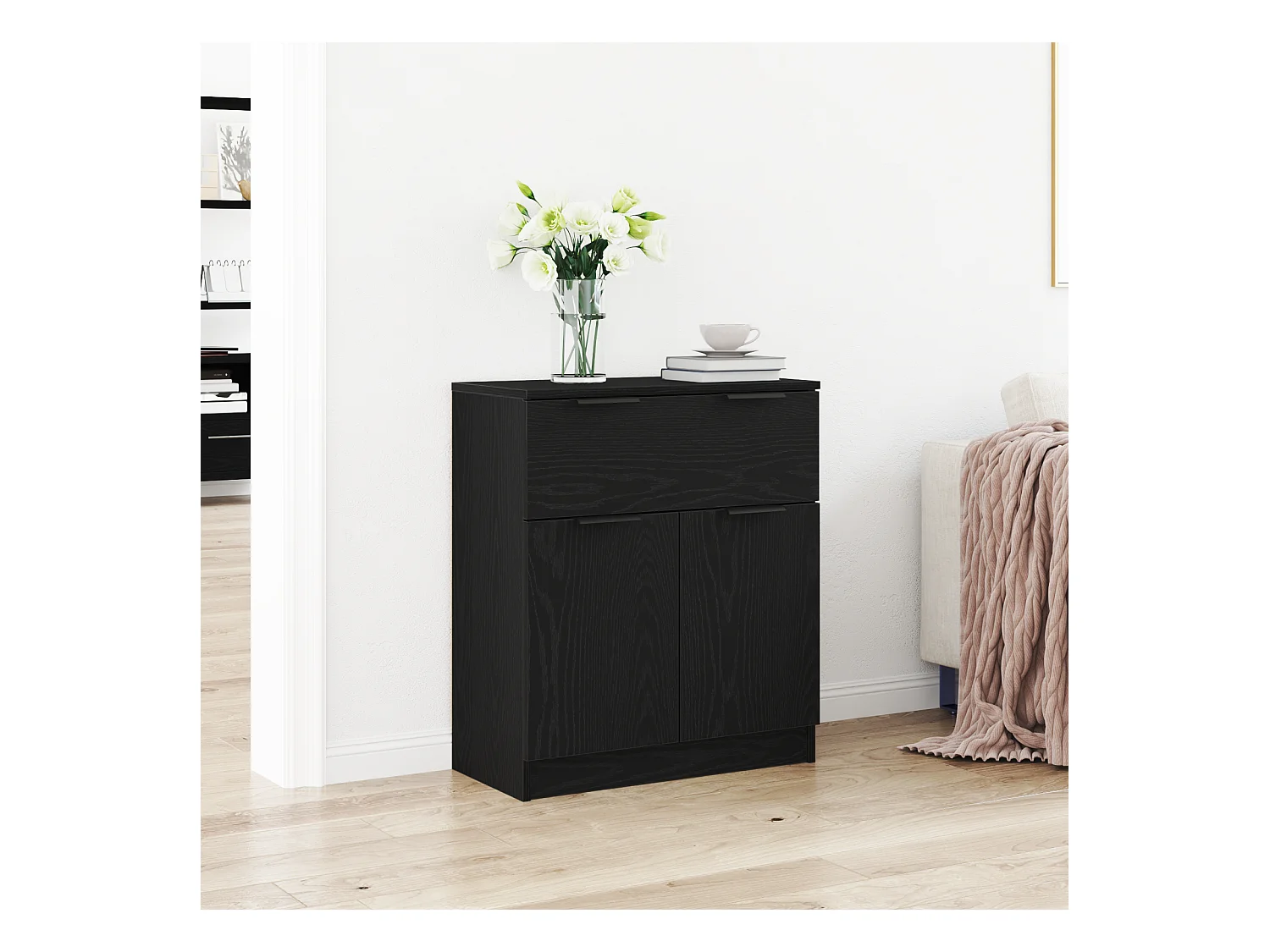 Buffet | Bahut | Meuble de rangement en Chêne Noir 60x30x70 cm en Bois d'Ingénierie