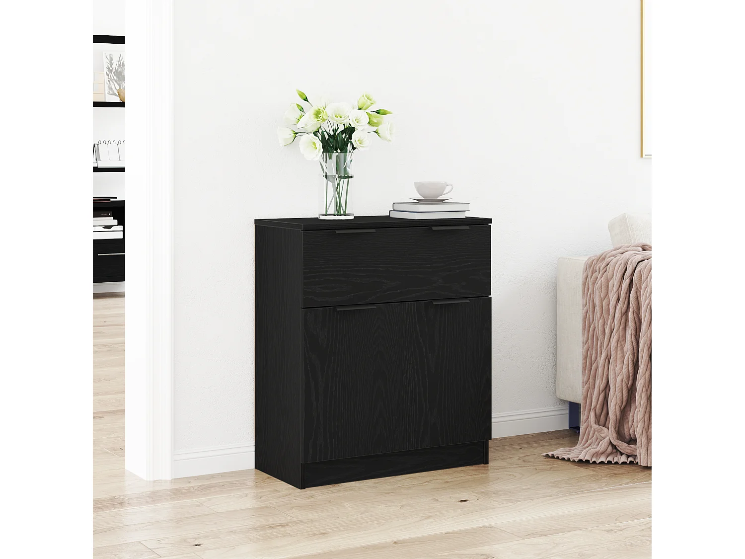 Buffet | Bahut | Meuble de rangement en Chêne Noir 60x30x70 cm en Bois d'Ingénierie