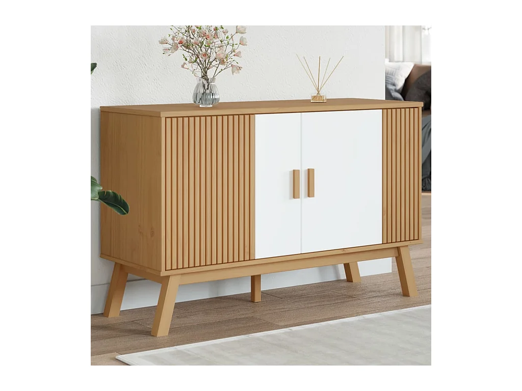 Buffet | Bahut | Meuble de rangement OLDEN blanc et marron 114x43x73,5 cm bois massif de pin