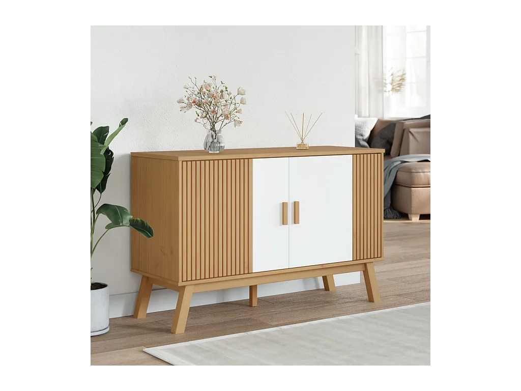 Buffet | Bahut | Meuble de rangement OLDEN blanc et marron 114x43x73,5 cm bois massif de pin