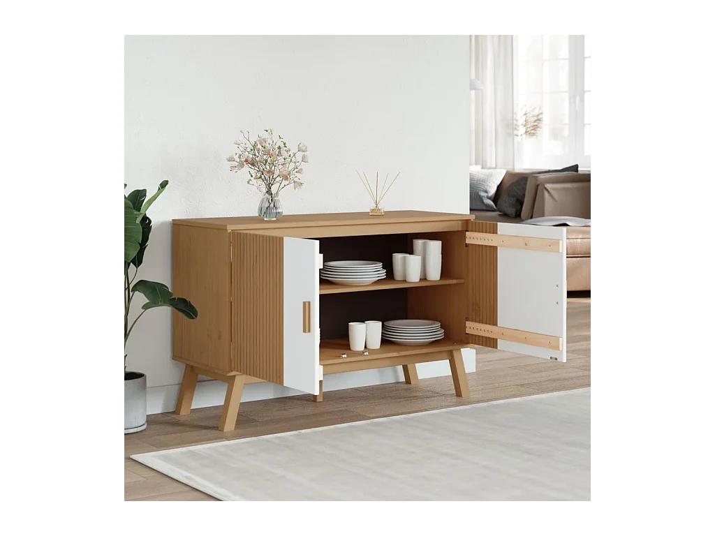 Buffet | Bahut | Meuble de rangement OLDEN blanc et marron 114x43x73,5 cm bois massif de pin