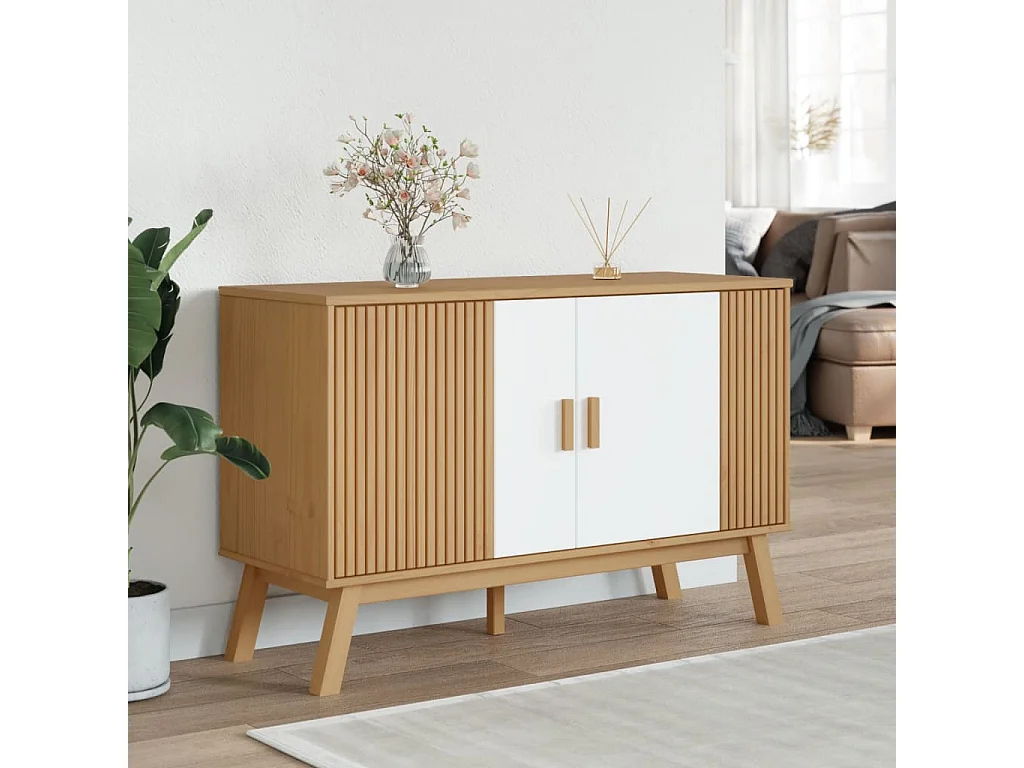 Credenza | Buffet | Armadio OLDEN Bianca e Marrone 114x43x73,5 cm Massello di Pino