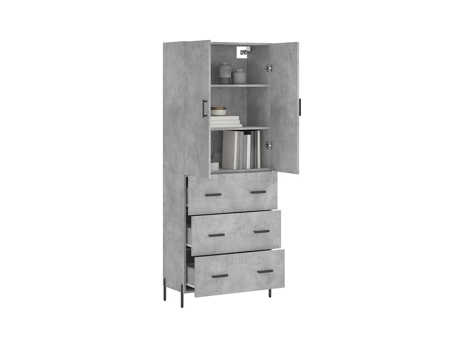 Buffet | Bahut | Meuble de rangement haut Gris béton 69,5x34x180 cm Bois d'ingénierie