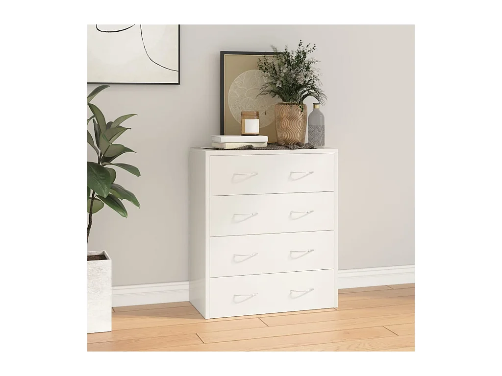 Credenza | Buffet | Armadio con 4 Cassetti 60x30,5x71 cm Bianco lucido