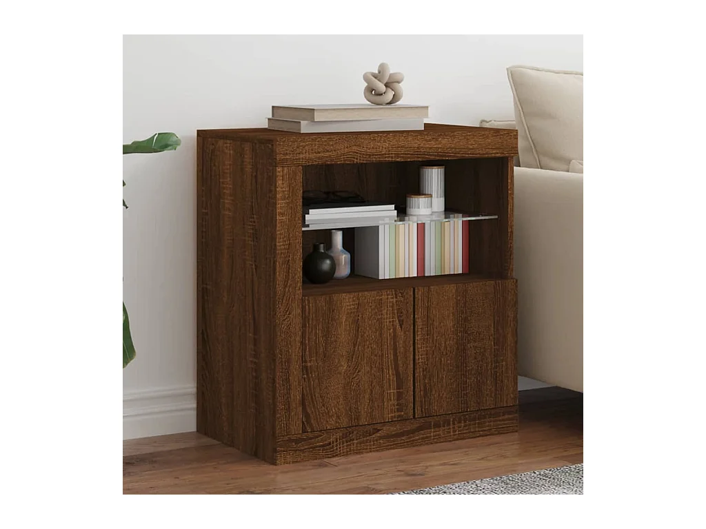 Credenza | Buffet | Armadio con Luci LED Rovere Marrone 60,5x37x67 cm