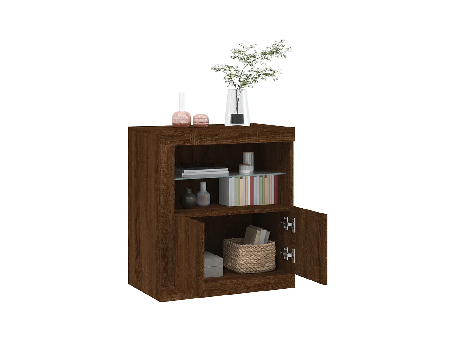 Credenza | Buffet | Armadio con Luci LED Rovere Marrone 60,5x37x67 cm