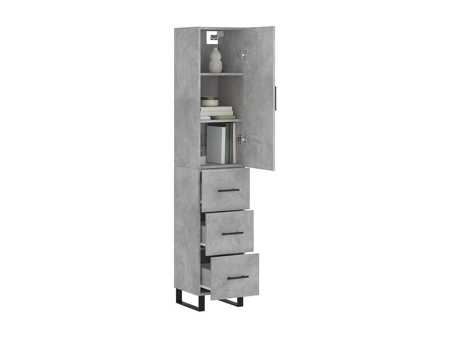 Buffet | Bahut | Meuble de rangement haut Gris béton 34,5x34x180 cm Bois d'ingénierie