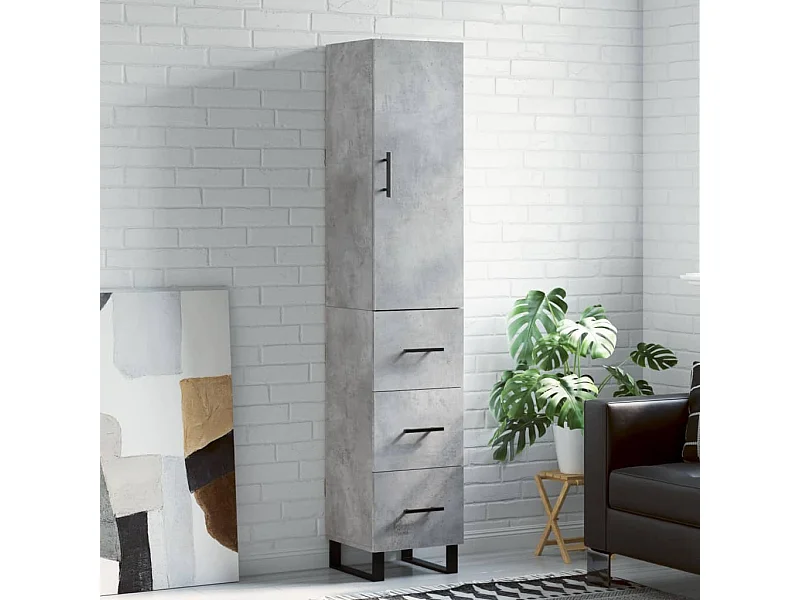 Buffet | Bahut | Meuble de rangement haut Gris béton 34,5x34x180 cm Bois d'ingénierie