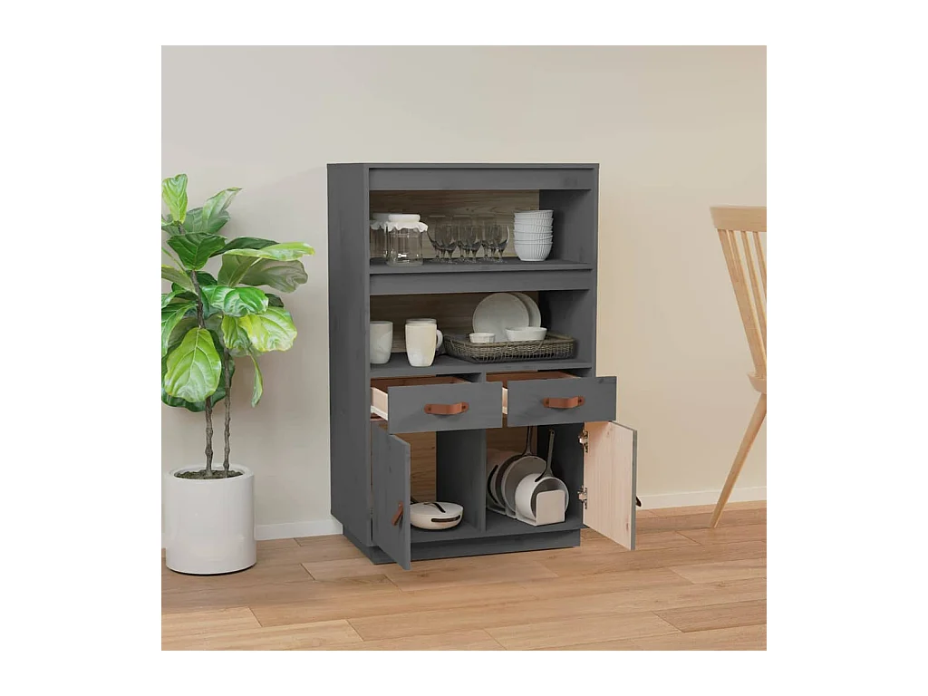 Buffet | Bahut | Meuble de rangement haut Gris 67x40x108,5 cm Bois massif de pin