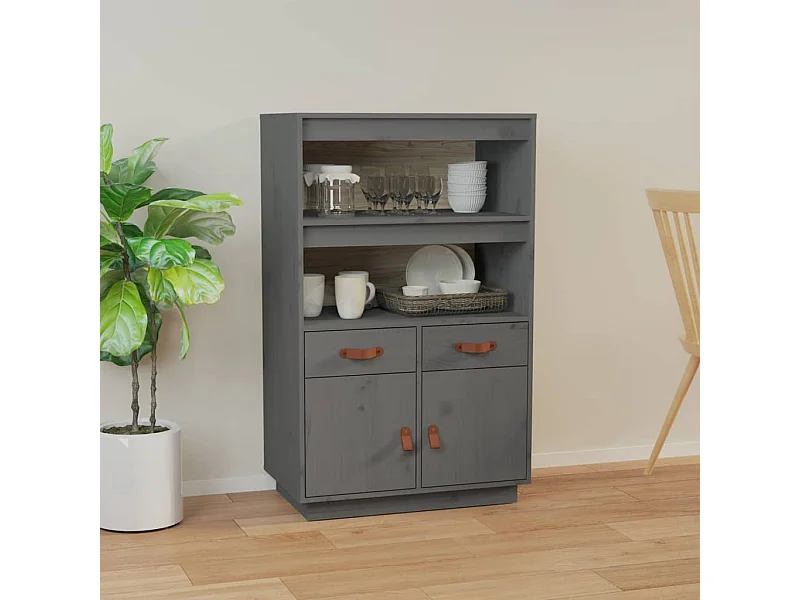 Credenza | Buffet | Armadio Grigia 67x40x108,5 cm in Legno Massello di Pino