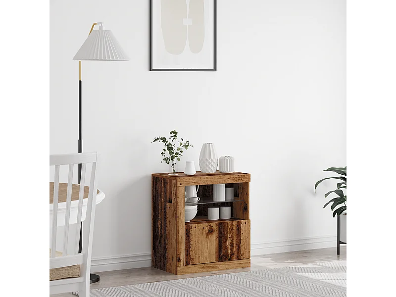 Buffet | Bahut | Meuble de rangement avec lumières LED en vieux bois 60,5x37x67 cm