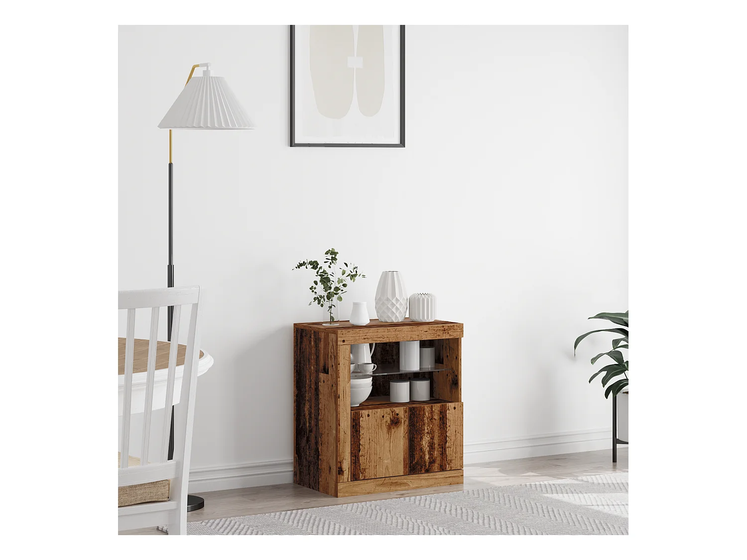 Buffet | Bahut | Meuble de rangement avec lumières LED en vieux bois 60,5x37x67 cm