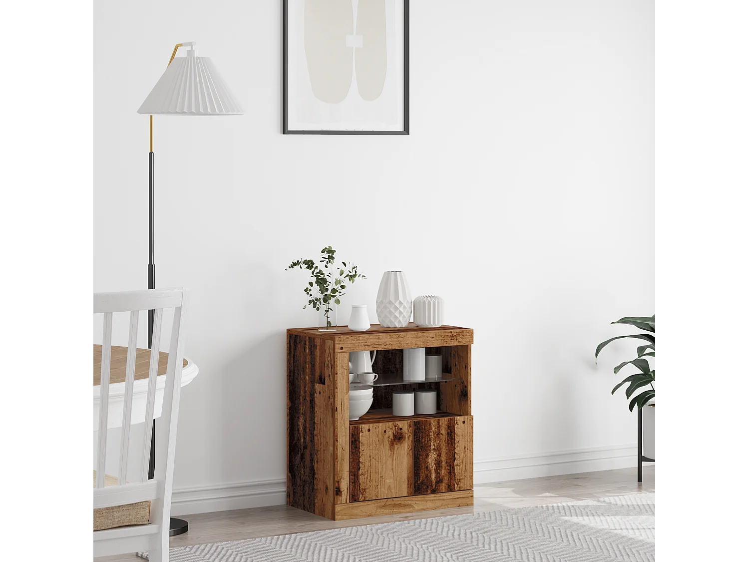 Buffet | Bahut | Meuble de rangement avec lumières LED en vieux bois 60,5x37x67 cm