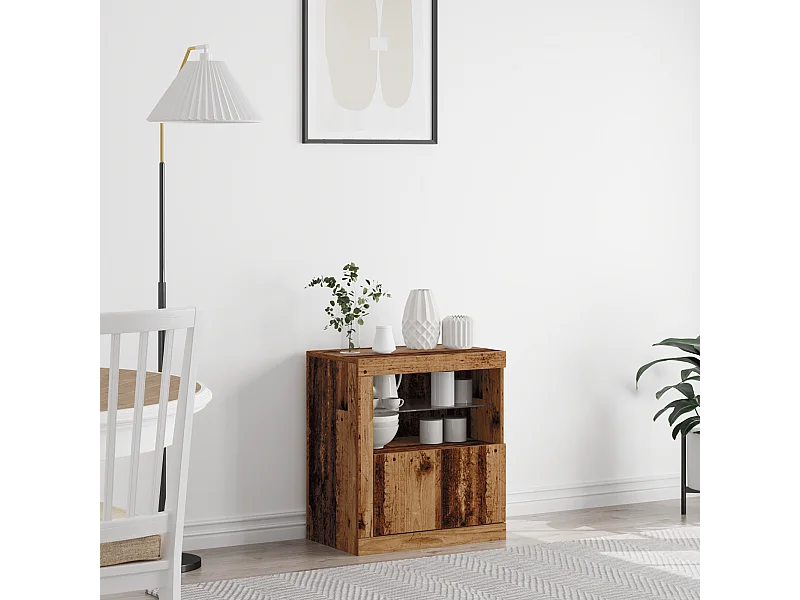 Buffet | Bahut | Meuble de rangement avec lumières LED en vieux bois 60,5x37x67 cm