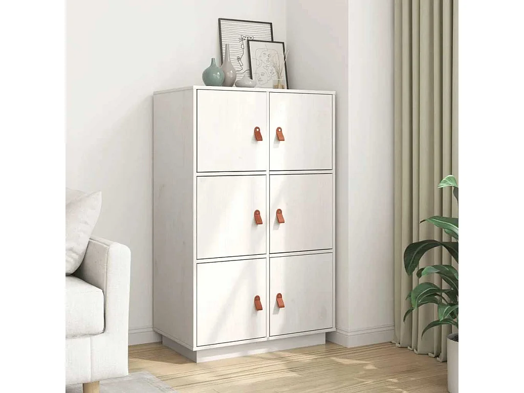 Credenza | Buffet | Armadio Bianca 67x40x108,5 cm in Legno Massello di Pino