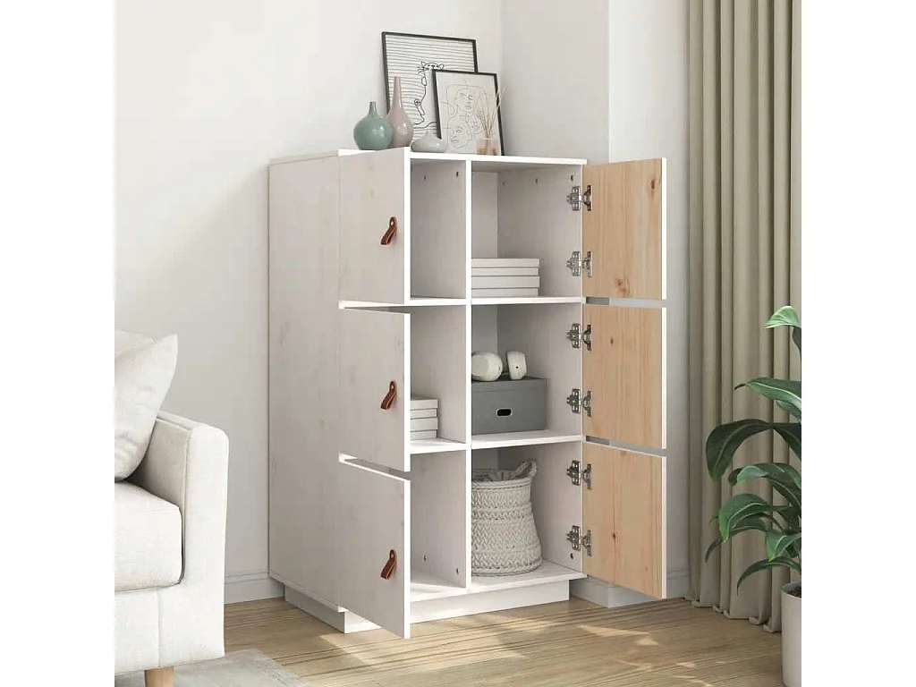 Credenza | Buffet | Armadio Bianca 67x40x108,5 cm in Legno Massello di Pino