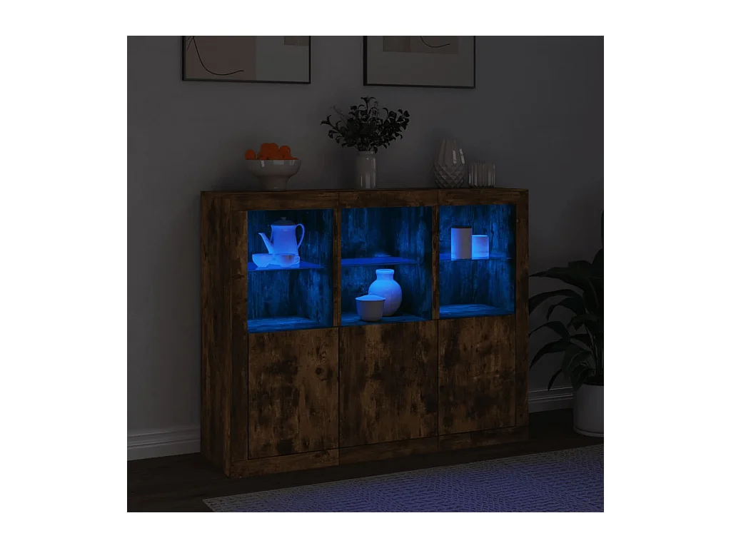 Credenze | Buffet | Armadi con Luci LED 3 pz Rovere Fumo in Legno Multistrato