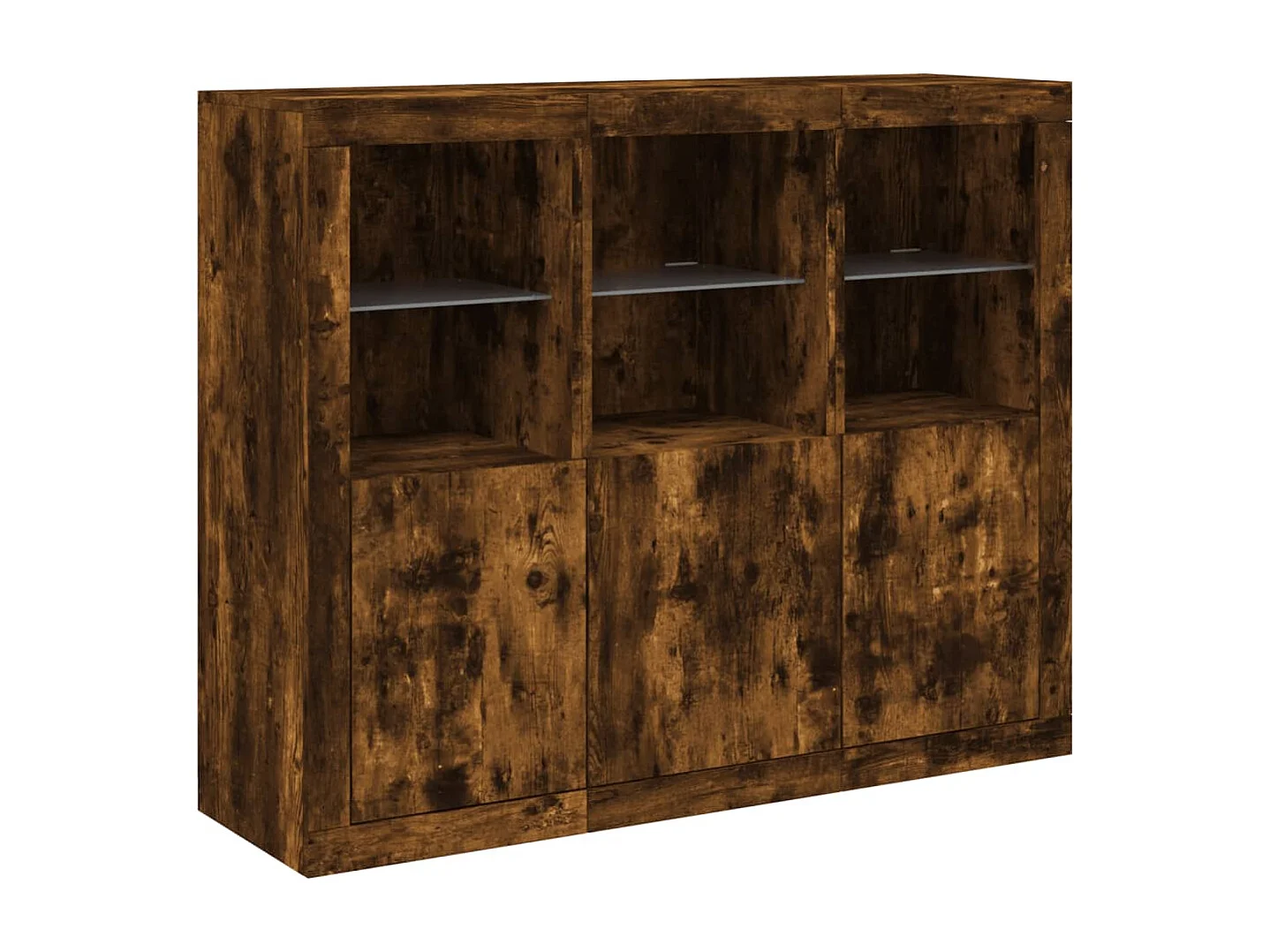 Credenze | Buffet | Armadi con Luci LED 3 pz Rovere Fumo in Legno Multistrato