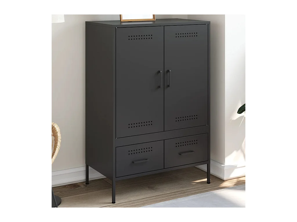 Buffet | Commode à tiroir | Meuble de rangement haut noir 68x39x101,5 cm acier