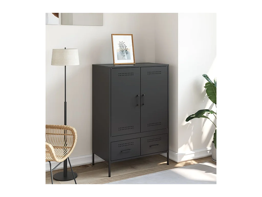 Buffet | Commode à tiroir | Meuble de rangement haut noir 68x39x101,5 cm acier