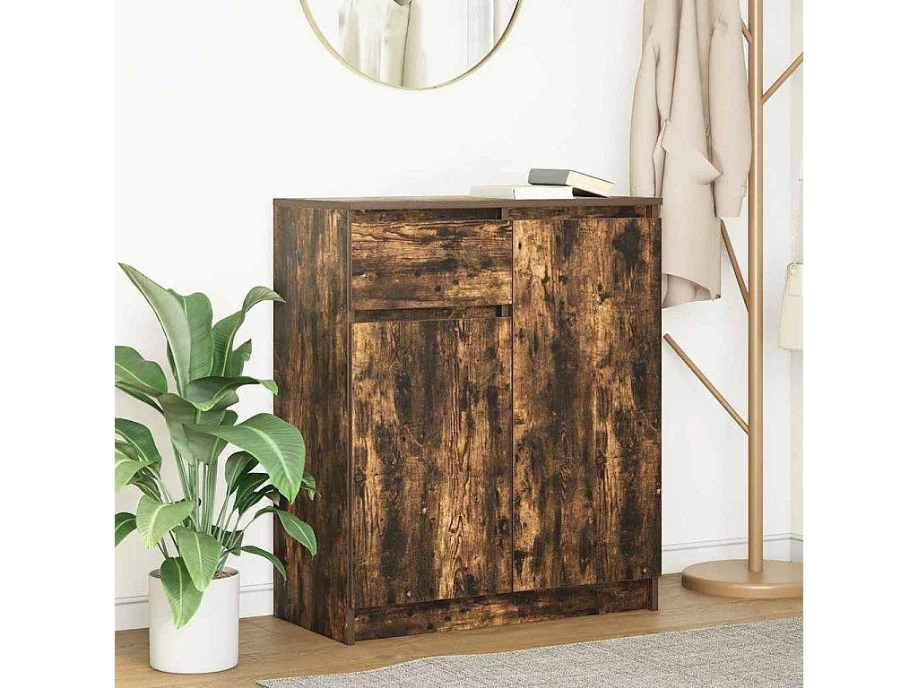 Buffet | Commode à tiroir | Meuble de rangement avec tiroir chêne fumé 71x35x84 cm bois d'ingénierie