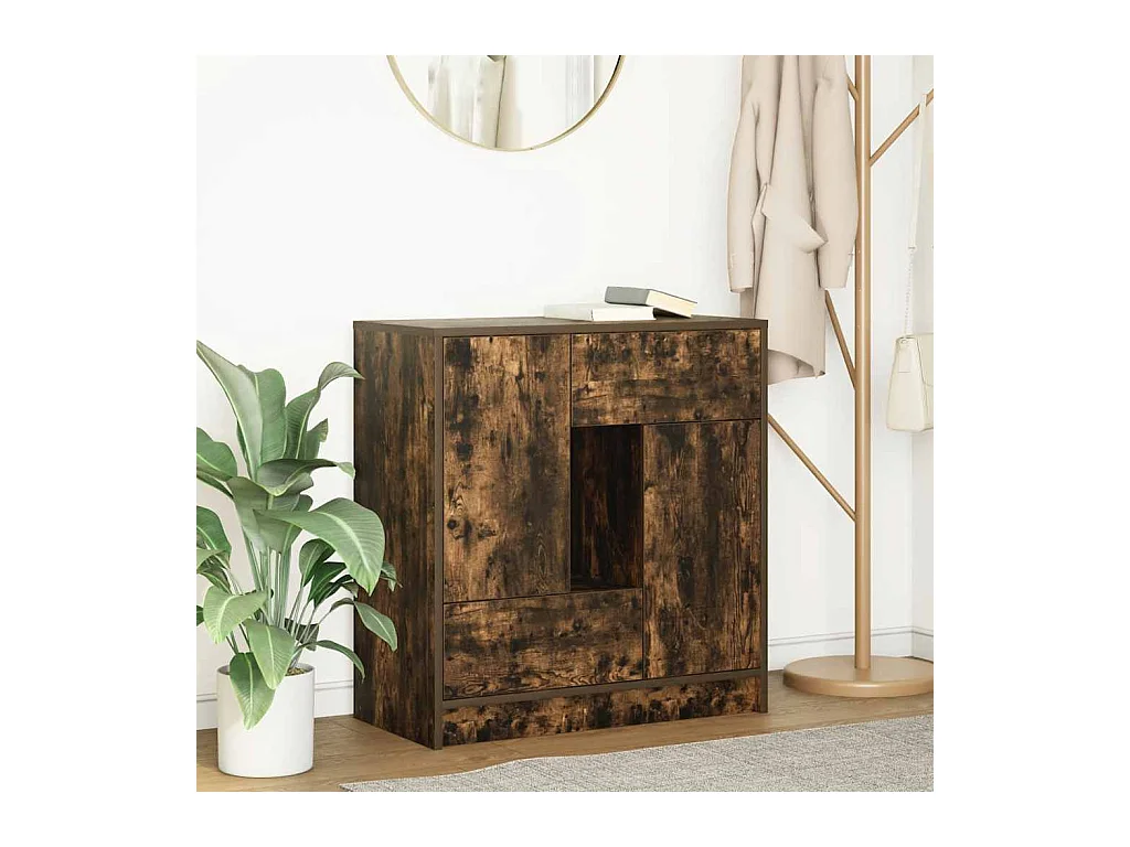 Buffet | Commode à tiroir | Meuble de rangement avec tiroirs et portes chêne fumé 70,5x34x74,5 cm
