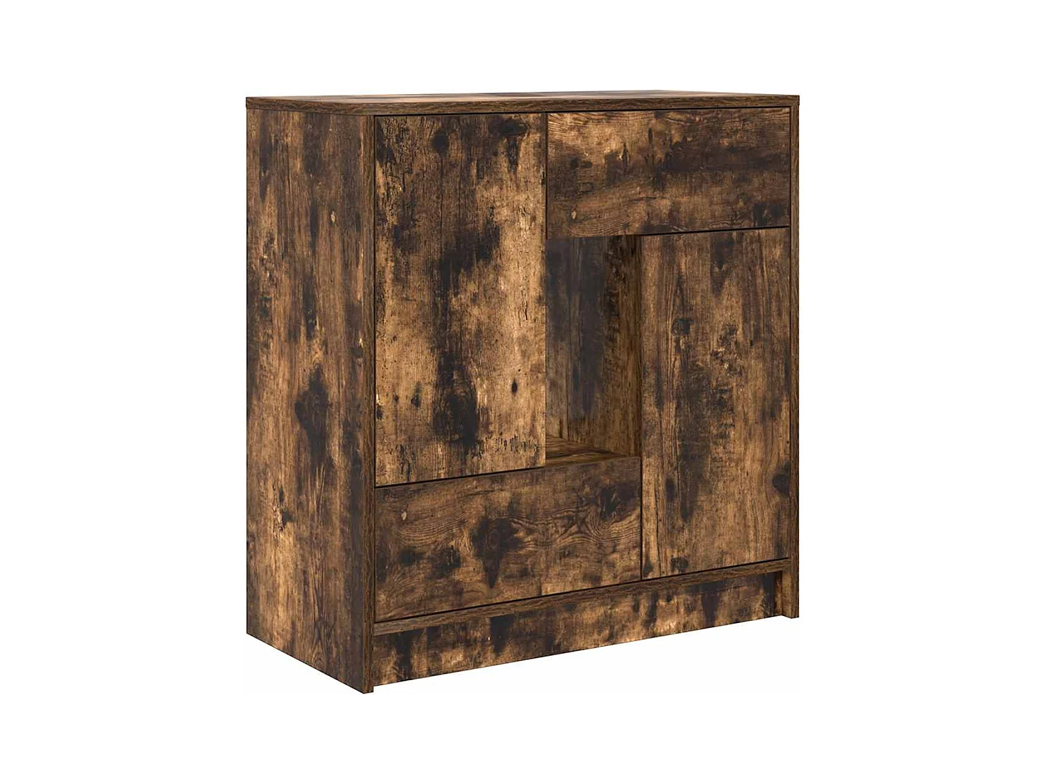 Buffet | Commode à tiroir | Meuble de rangement avec tiroirs et portes chêne fumé 70,5x34x74,5 cm