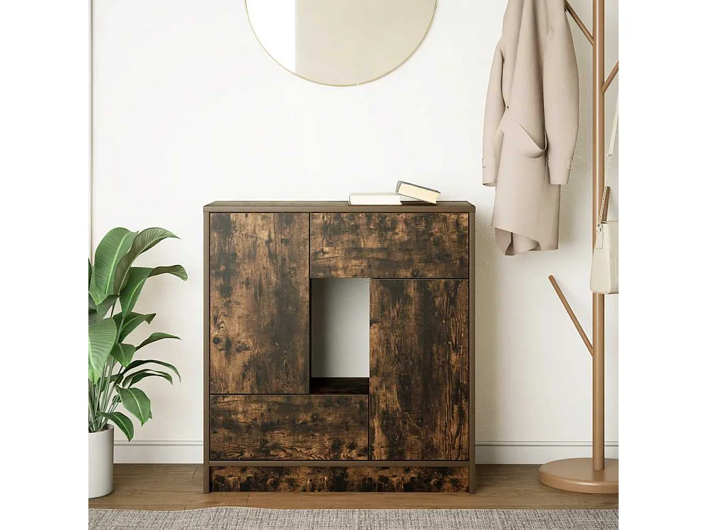 Buffet | Commode à tiroir | Meuble de rangement avec tiroirs et portes chêne fumé 70,5x34x74,5 cm