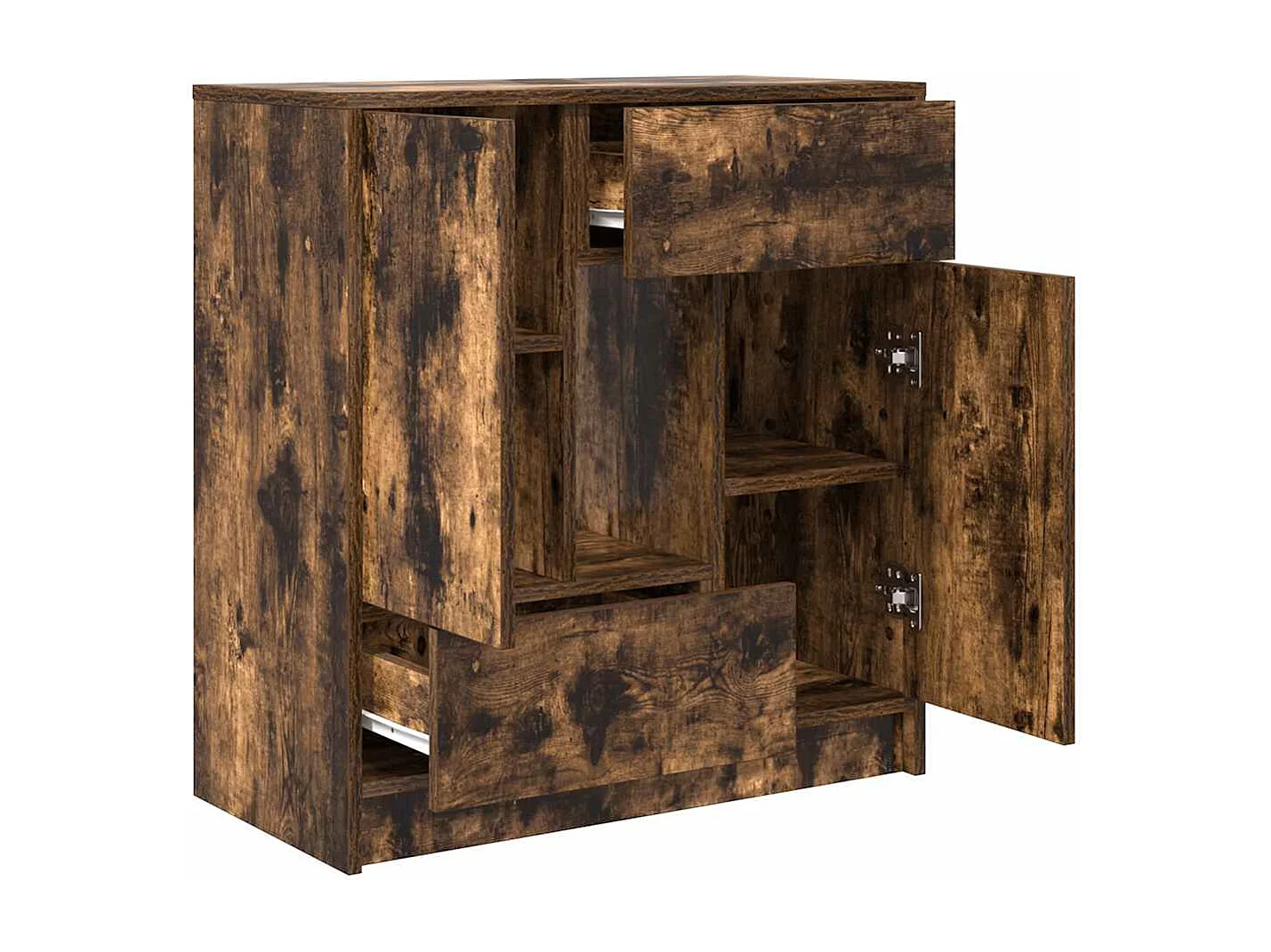 Buffet | Commode à tiroir | Meuble de rangement avec tiroirs et portes chêne fumé 70,5x34x74,5 cm