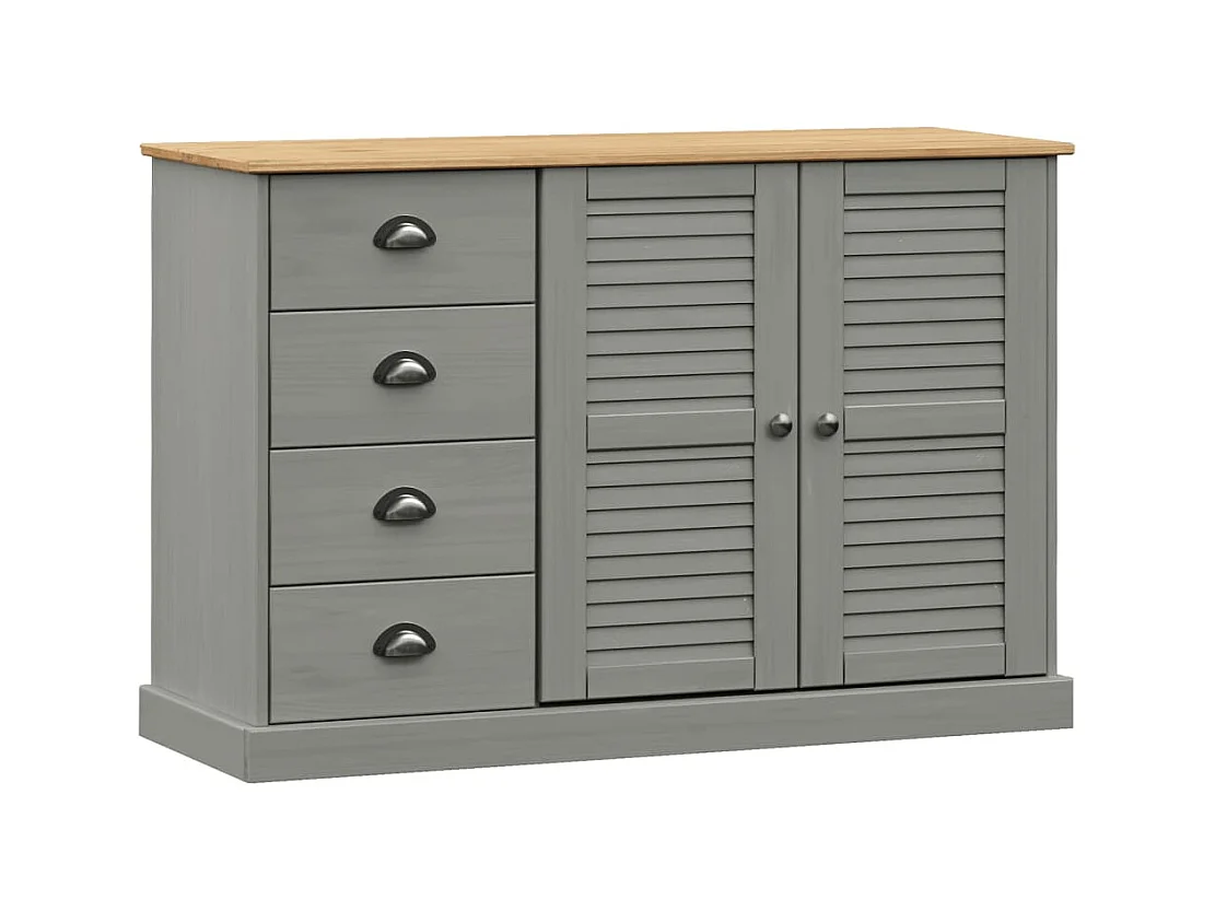 Buffet | Commode à tiroir | Meuble de rangement avec tiroirs VIGO 113x40x75 cm gris bois massif de pin