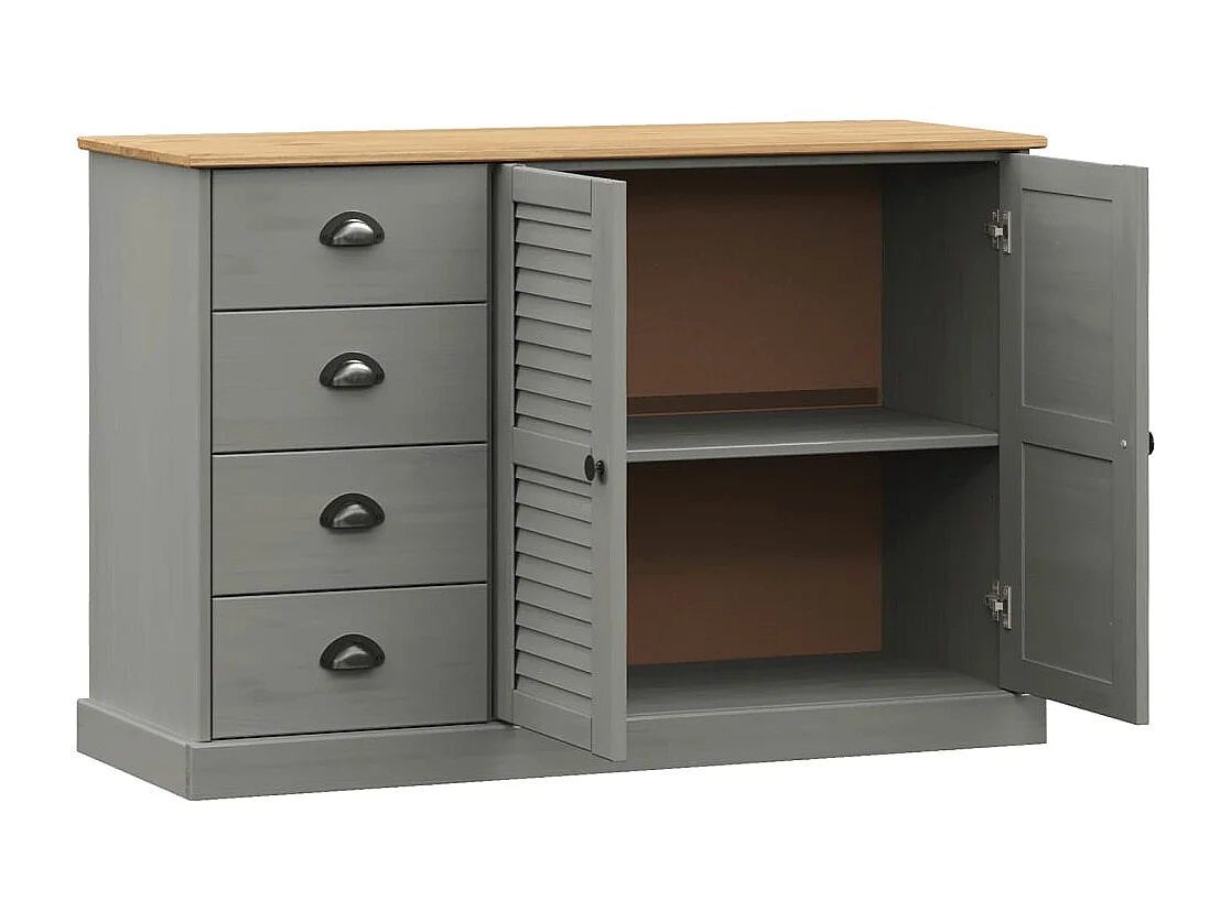 Credenza | Buffet | Armadio Cassetti VIGO 113x40x75 cm Legno Massello Pino Grigio