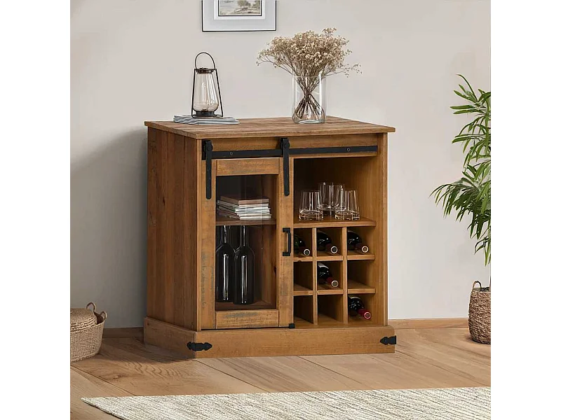 Buffet | Bahut | Meuble de rangement HALDEN avec porte coulissante 80x40x80 cm bois massif